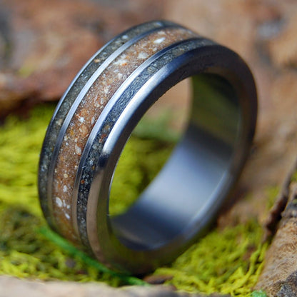 JESUS IS KING | Men's Sea of Galilee, Bethlehem, Laguna, CA Beach Sand & Titanium Wedding Ring - Minter and Richter Designs