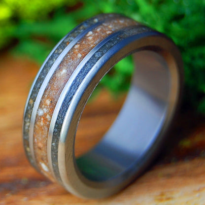 JESUS IS KING | Men's Sea of Galilee, Bethlehem, Laguna, CA Beach Sand & Titanium Wedding Ring - Minter and Richter Designs