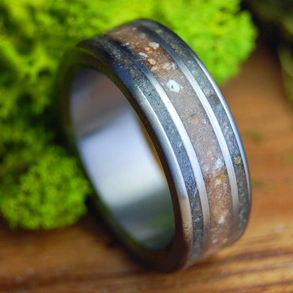 JESUS IS KING | Men's Sea of Galilee, Bethlehem, Laguna, CA Beach Sand & Titanium Wedding Ring - Minter and Richter Designs