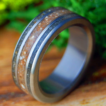 JESUS IS KING | Men's Sea of Galilee, Bethlehem, Laguna, CA Beach Sand & Titanium Wedding Ring