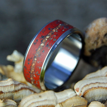 Jurassic Ballpark | Men's Baseball Pitcher Mound Dirt, Fenway Original Brick, Megalodon Shark, Tyrannasaurus Rex Teeth & Titanium Wedding Ring - Minter and Richter Designs