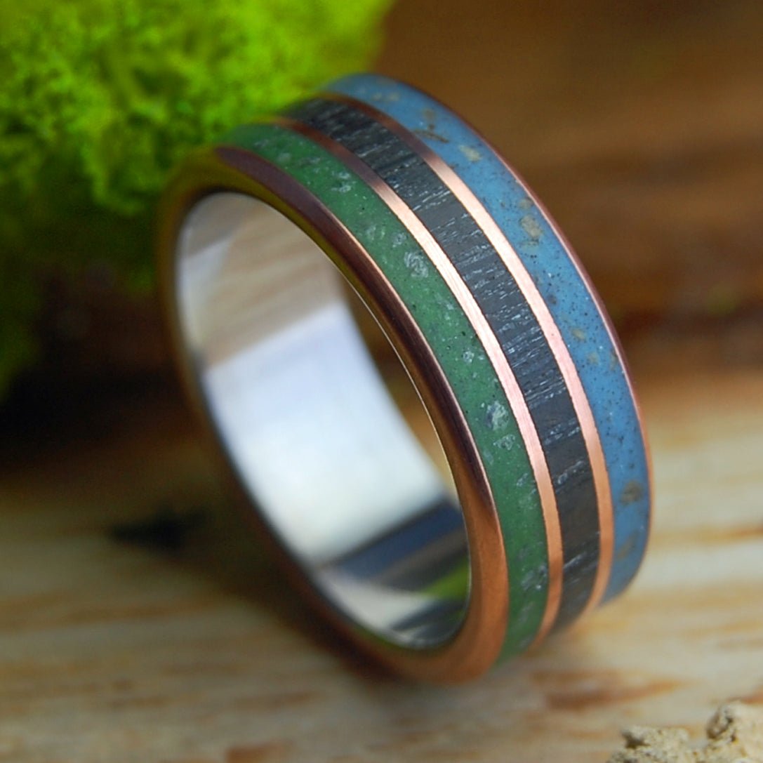 KANSAS CITY ROYALS TAKE IRELAND | Men's Pitcher Mound Dirt, Irish Bog Oak, Connemara Marble & Titanium Wedding Ring - Minter and Richter Designs