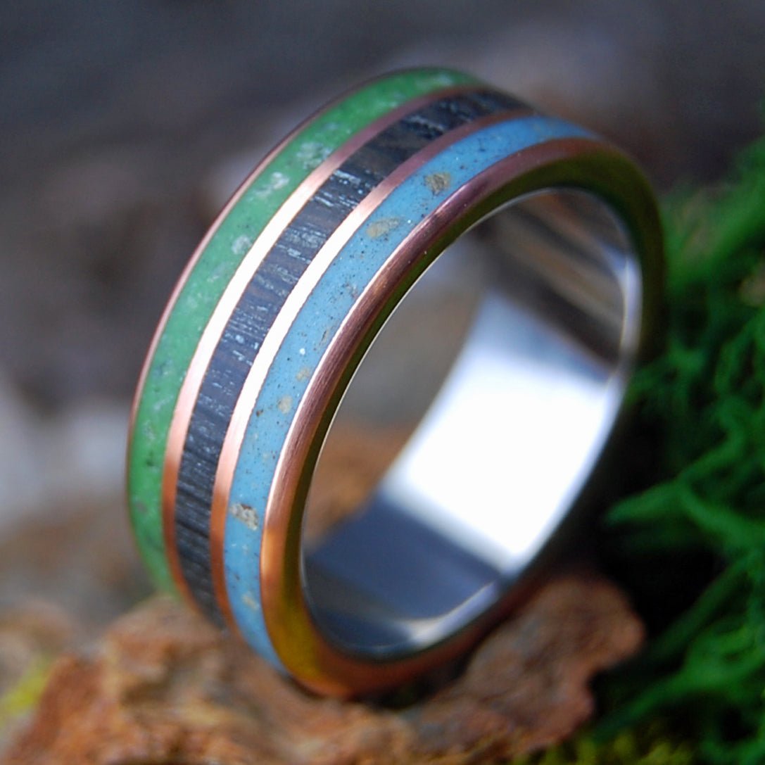 KANSAS CITY ROYALS TAKE IRELAND | Men's Pitcher Mound Dirt, Irish Bog Oak, Connemara Marble & Titanium Wedding Ring - Minter and Richter Designs