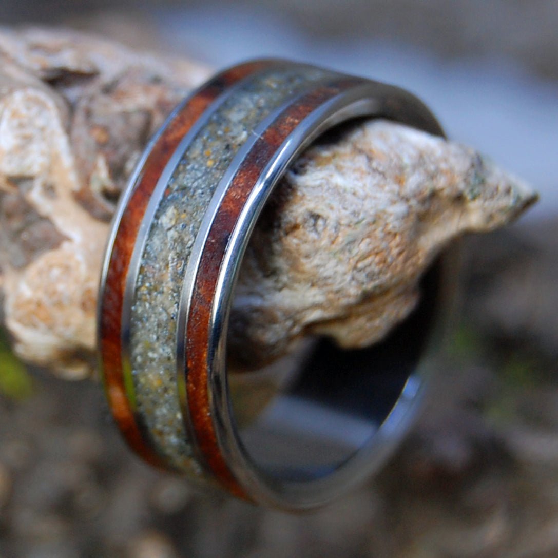 KEHOE BEACH REDWOOD | Men's Kehoe Beach Sand, CA Redwood & Titanium Wedding Ring - Minter and Richter Designs