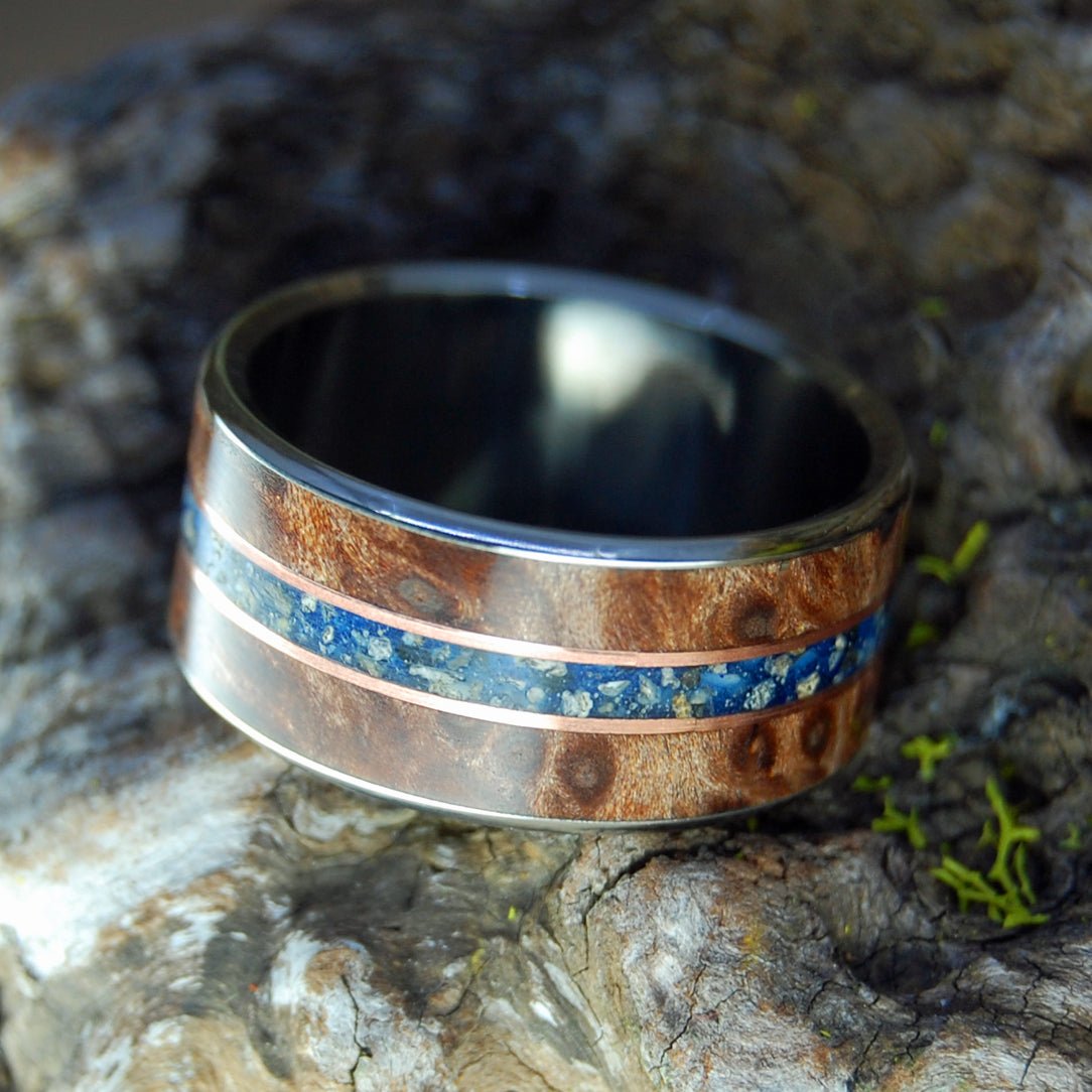 King Louie | Men's Redwood, Beach Sand, Sea Shells & Titanium Wedding Ring - Minter and Richter Designs