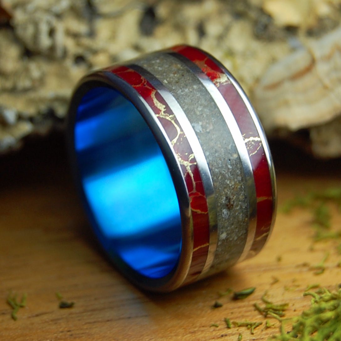 KINNERET BLUE | Jaser Stone & Crushed Israel Stone/Sand & Titanium Wedding Ring - Minter and Richter Designs