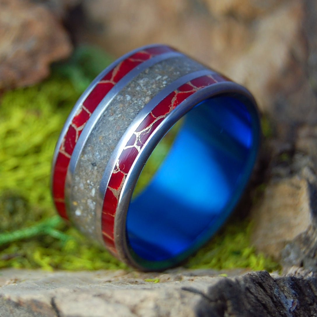 KINNERET BLUE | Jaser Stone & Crushed Israel Stone/Sand & Titanium Wedding Ring - Minter and Richter Designs