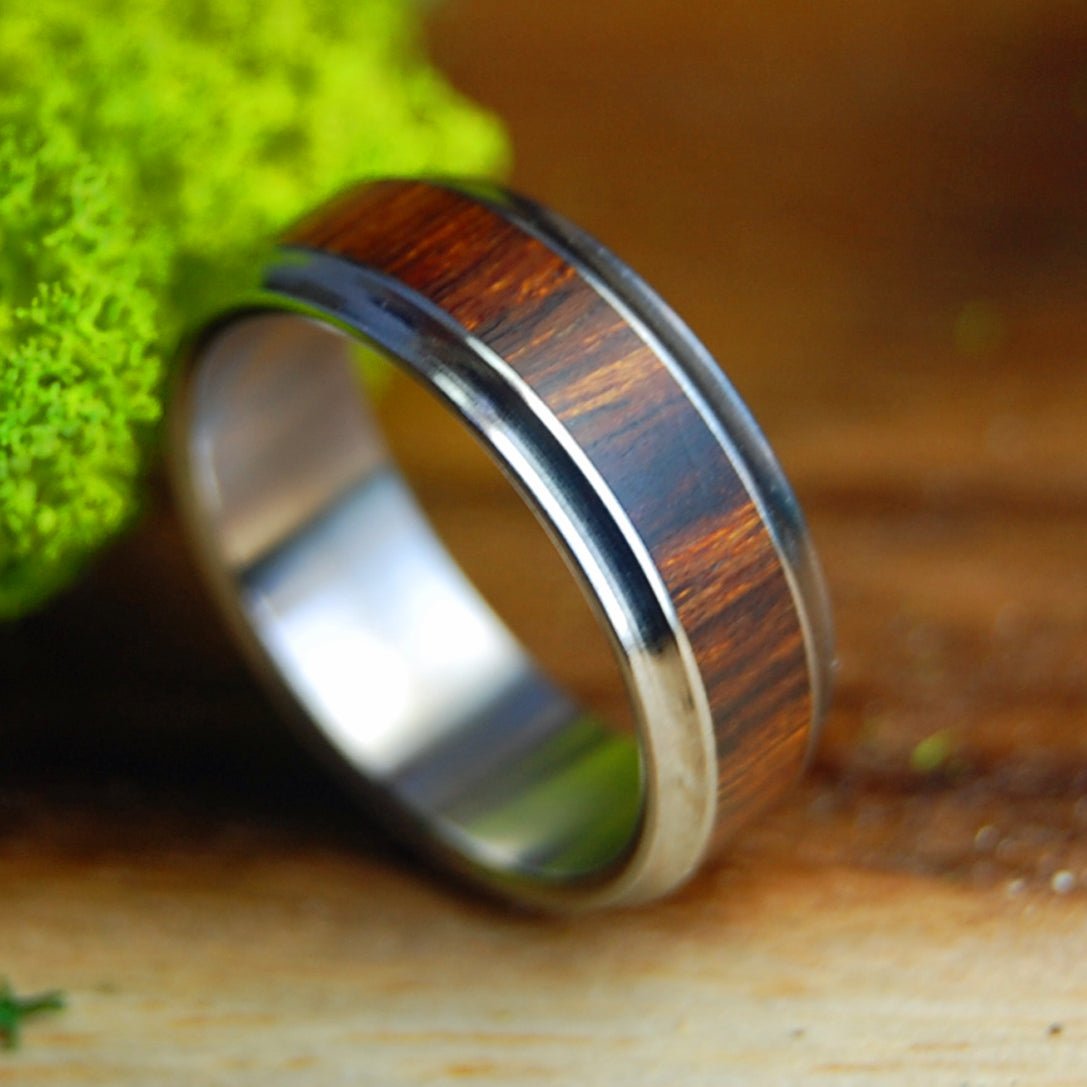 KNOWING THIS | Men's Cocobolo Wood & Titanium Wedding Ring - Minter and Richter Designs