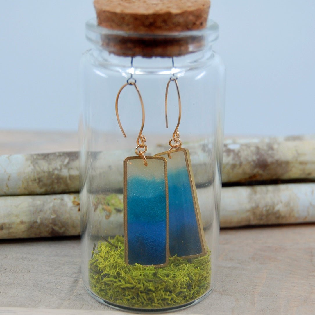 Lagoon Brass Rectangle EarRing | Handmade Brass Framed EarRing - Minter and Richter Designs