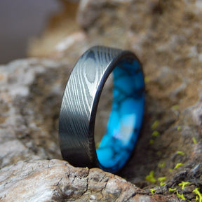LAKE EVEREST | Damasteel Damascus & Turquoise Men's Wedding Rings - Minter and Richter Designs
