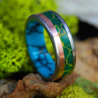 LAND OF THE VIKING | Men's Copper, Turquoise, Egyptian Jade & Titanium Wedding Ring - Minter and Richter Designs