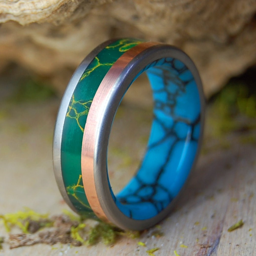 LAND OF THE VIKING | Men's Copper, Turquoise, Egyptian Jade & Titanium Wedding Ring - Minter and Richter Designs
