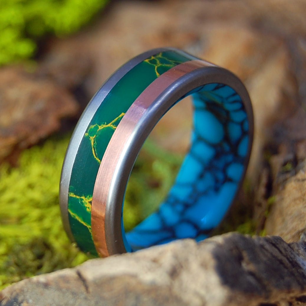 LAND OF THE VIKING | Men's Copper, Turquoise, Egyptian Jade & Titanium Wedding Ring - Minter and Richter Designs