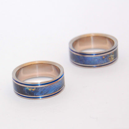Laugh | Blue Box Elder Wood & Hand Anodized Titanium Wedding Ring - Wooden Wedding Ring - Minter and Richter Designs
