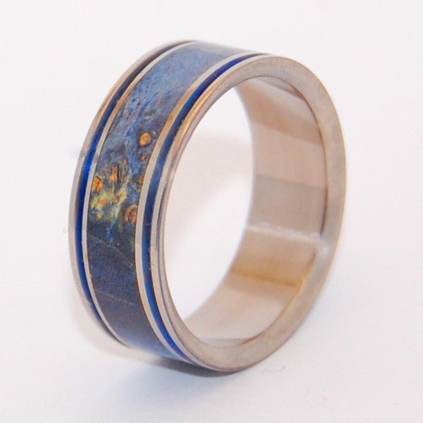 Laugh | Men's Blue Box Elder Wood & Anodized Titanium Wedding Ring - Minter and Richter Designs
