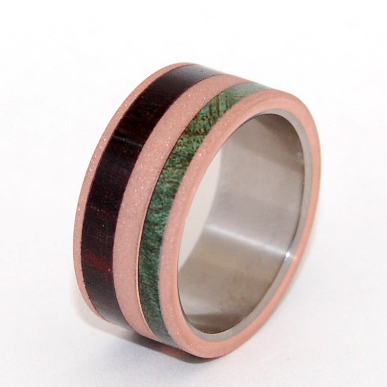 Legolas | Men's Copper Green Maple Wood, Dark Cocobolo & Titanium Wedding Ring - Minter and Richter Designs