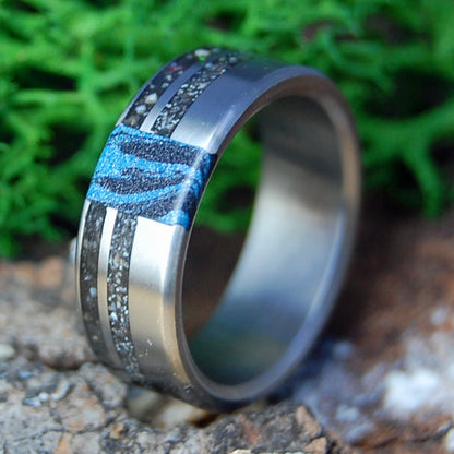 LESSER TO GREATER ANTILLES | Men's Jamaica, Barbados, Trinidad Beach Sand, Mokume Gane & Titanium Wedding Ring - Minter and Richter Designs