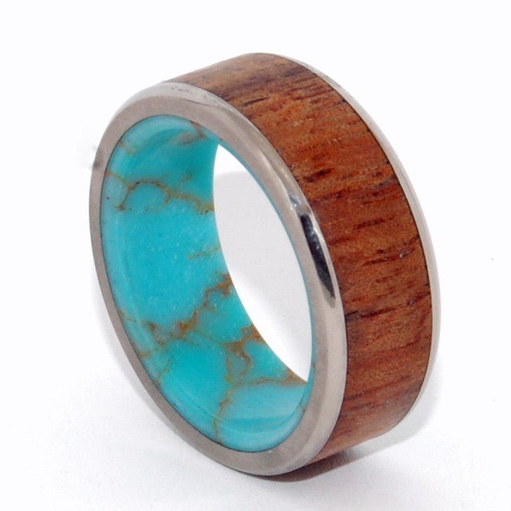 Let There Be | Men's Turquoise Stone, Hawaiian Koa Wood & Titanium Wedding Ring - Minter and Richter Designs
