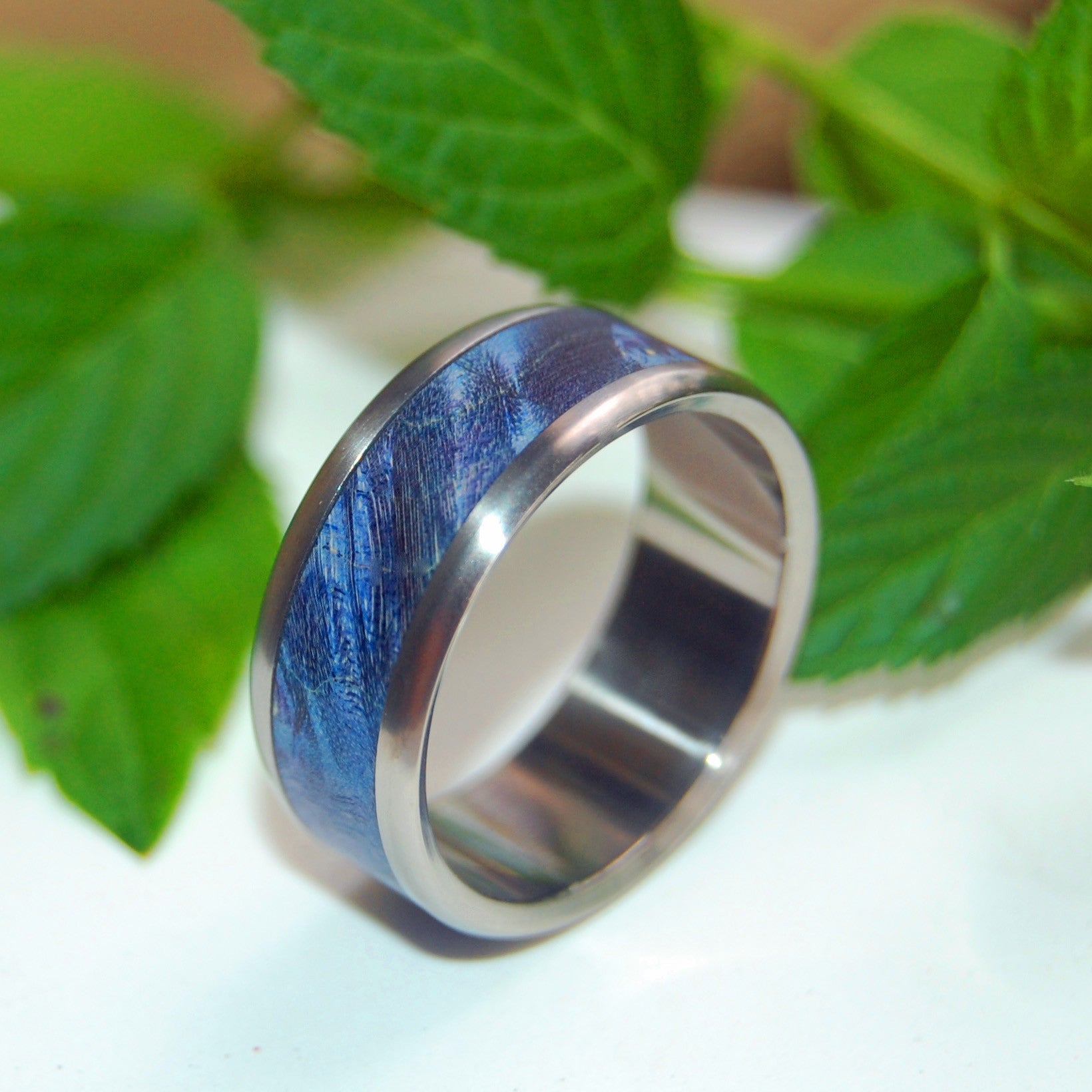 Linger In The Hills | Men's Blue Box Elder Wood & Titanium Wedding Ring - Minter and Richter Designs