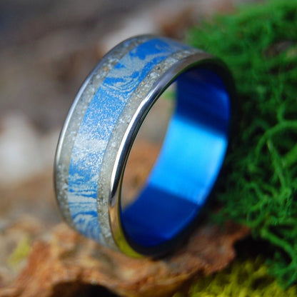 LONG ISLAND BLUE | Long Island Beach Sand, Blue Silver M3 & Titanium Wedding Ring - Minter and Richter Designs