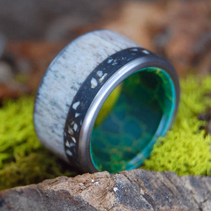 Long Island Moose | Men's Long Island NY Beach Sand, Moose Antler, Egyptian Jade & Titanium Wedding Ring - Minter and Richter Designs