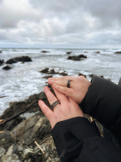LOVE BAY TO BAY | Aquatic Blue Resin & CA RedWood, Hawkes Bay New Zealand Sand - Beach Sand Ring - Wooden Wedding Ring - Minter and Richter Designs