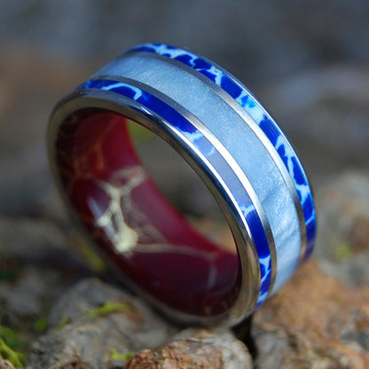 LOVE IN REVERE | Gray Marbled Resin, Cobalt, Jasper & Titanium - Unique Wedding Ring - Minter and Richter Designs