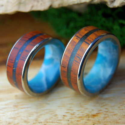 LOW COUNTRY SHARKS SET | Men's Cocobolo Wood, South Carolina Sand, Shark Teeth & Titanium Wedding Rings - Minter and Richter Designs