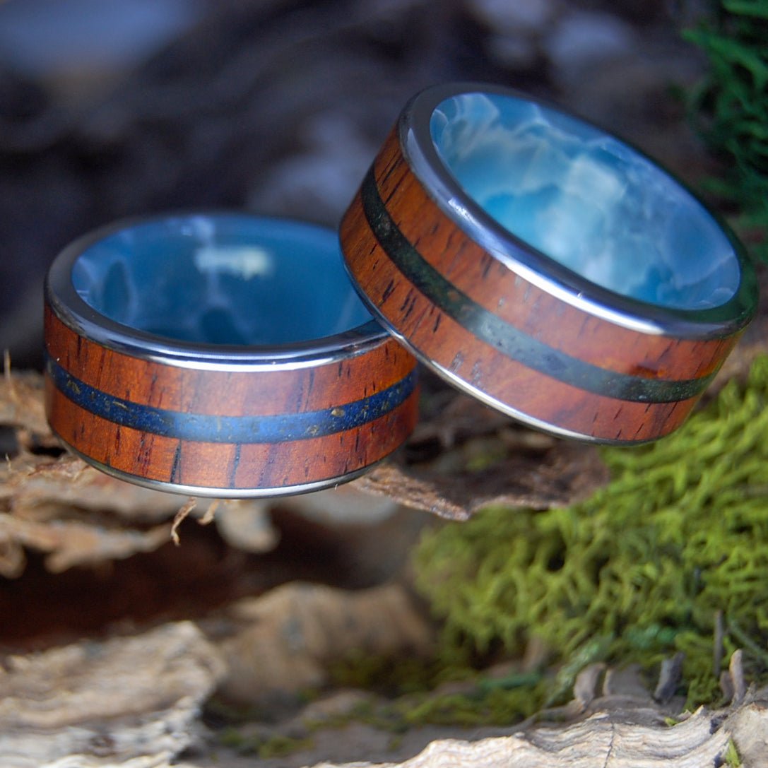 LOW COUNTRY SHARKS SET | Men's Cocobolo Wood, South Carolina Sand, Shark Teeth & Titanium Wedding Rings - Minter and Richter Designs