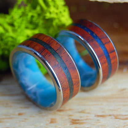 LOW COUNTRY SHARKS SET | Men's Cocobolo Wood, South Carolina Sand, Shark Teeth & Titanium Wedding Rings - Minter and Richter Designs