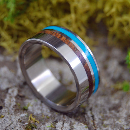 Lucid | Size 7.25 At 7.9mm | Koa Wood & Turquoise | Unique Wedding Ring | On Sale - Minter and Richter Designs