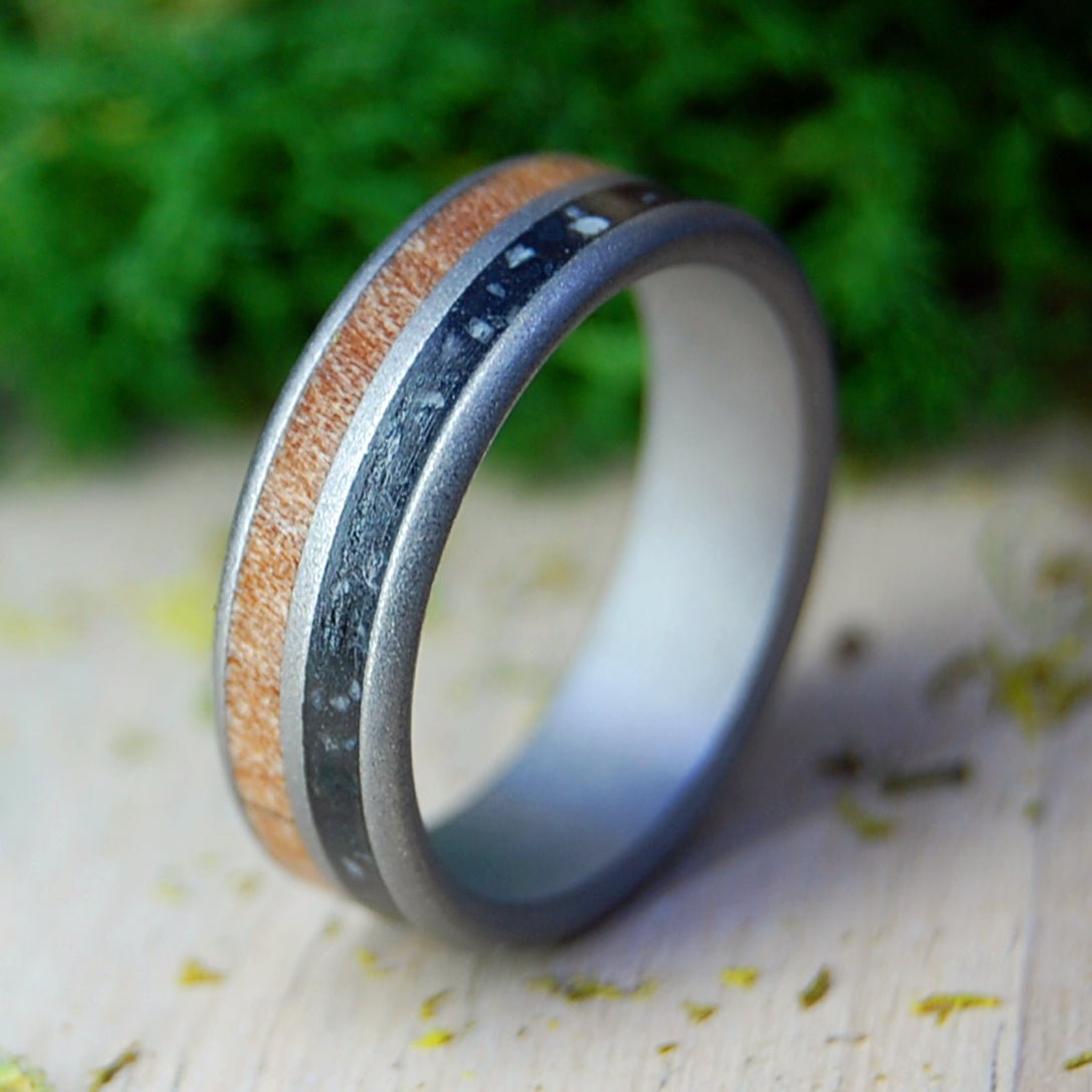 Lucky Rocks Blast | Men's Lake Champlain Beach Rocks, Vermont Maple & Titanium Wedding Ring - Minter and Richter Designs