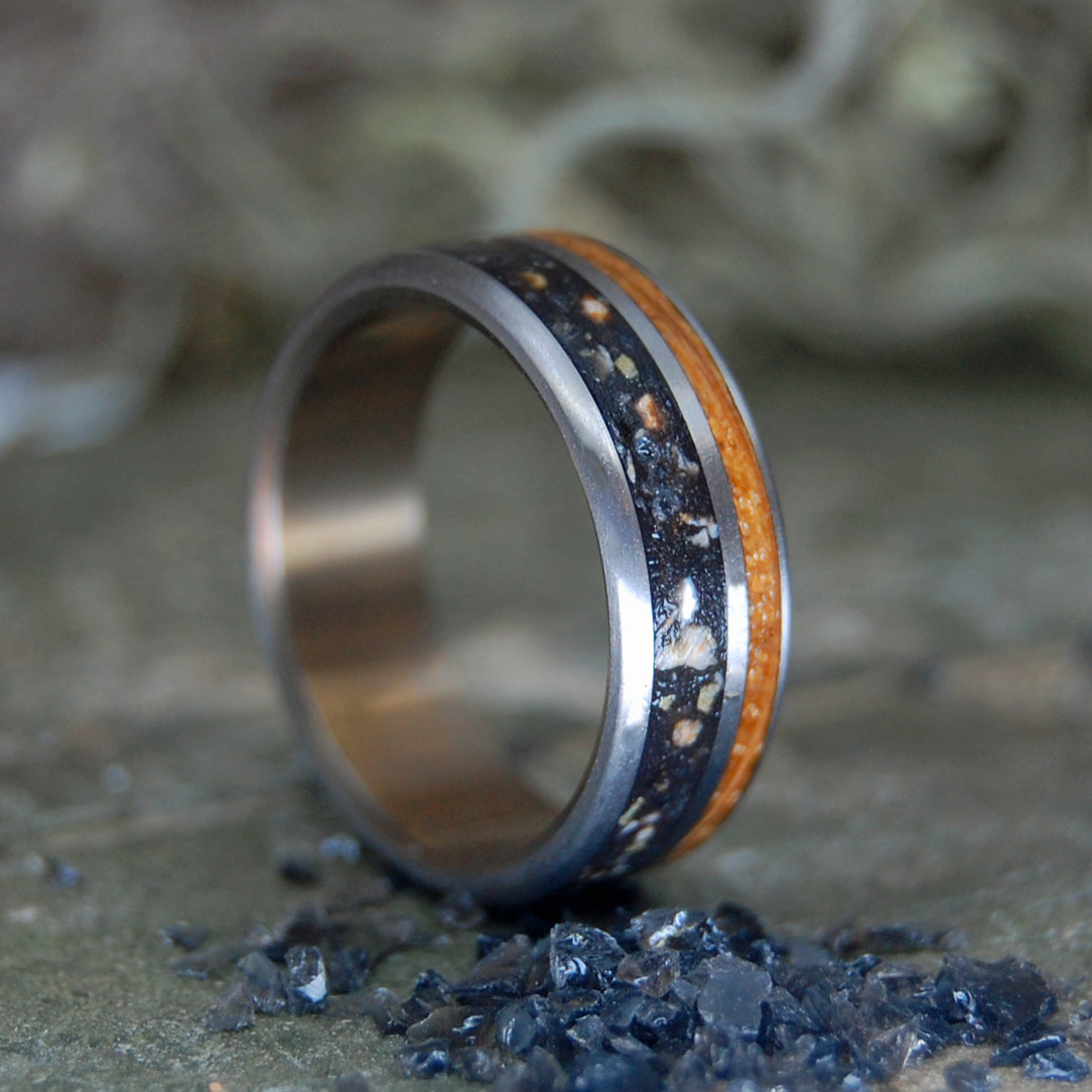 HOME STATE MISSOURI I Beach Sand and Whiskey Barrel Wedding Rings - Minter and Richter Designs