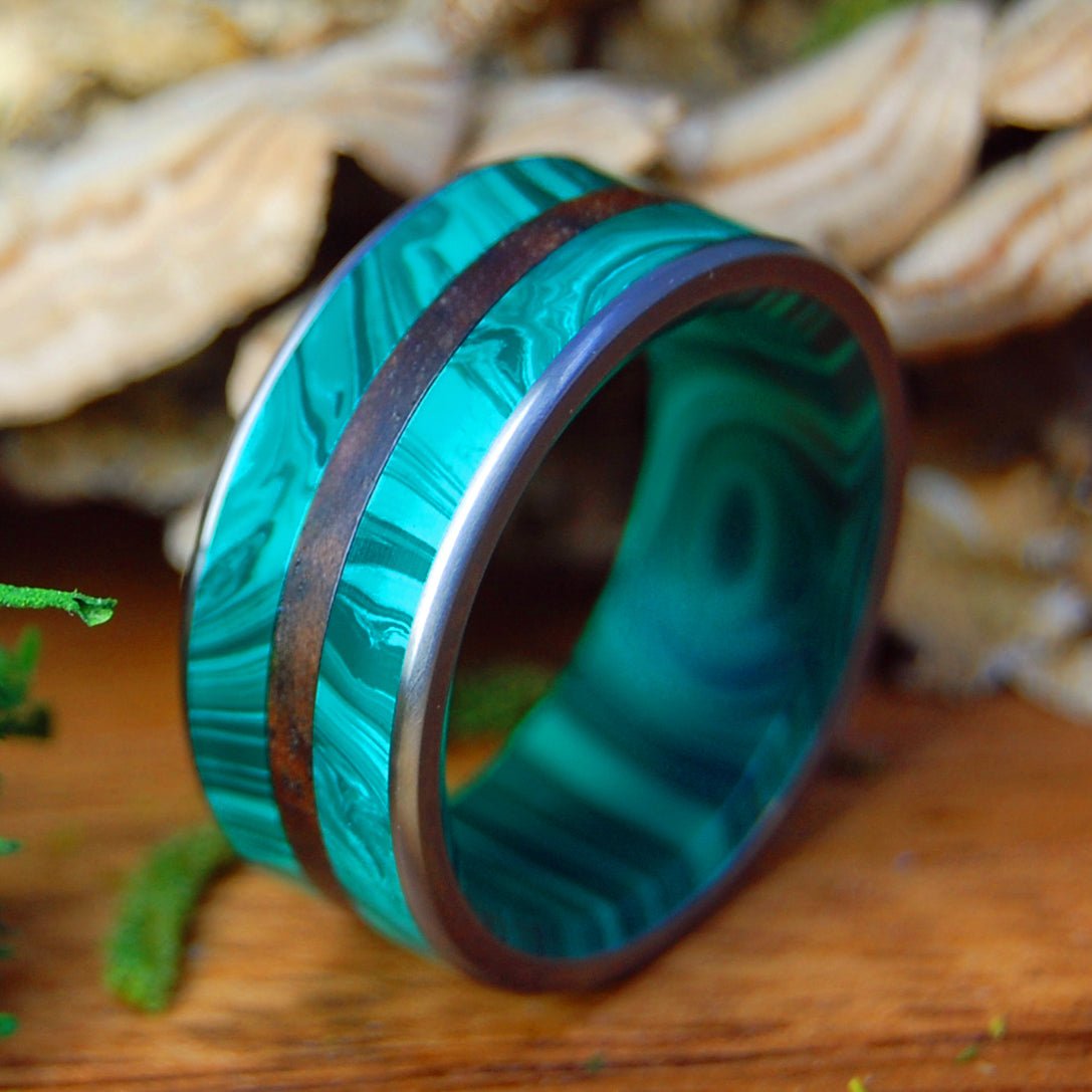 MALACHITE DESERT | Men's Desert Ironwood, Malachite Stone & Titanium Wedding Ring - Minter and Richter Designs