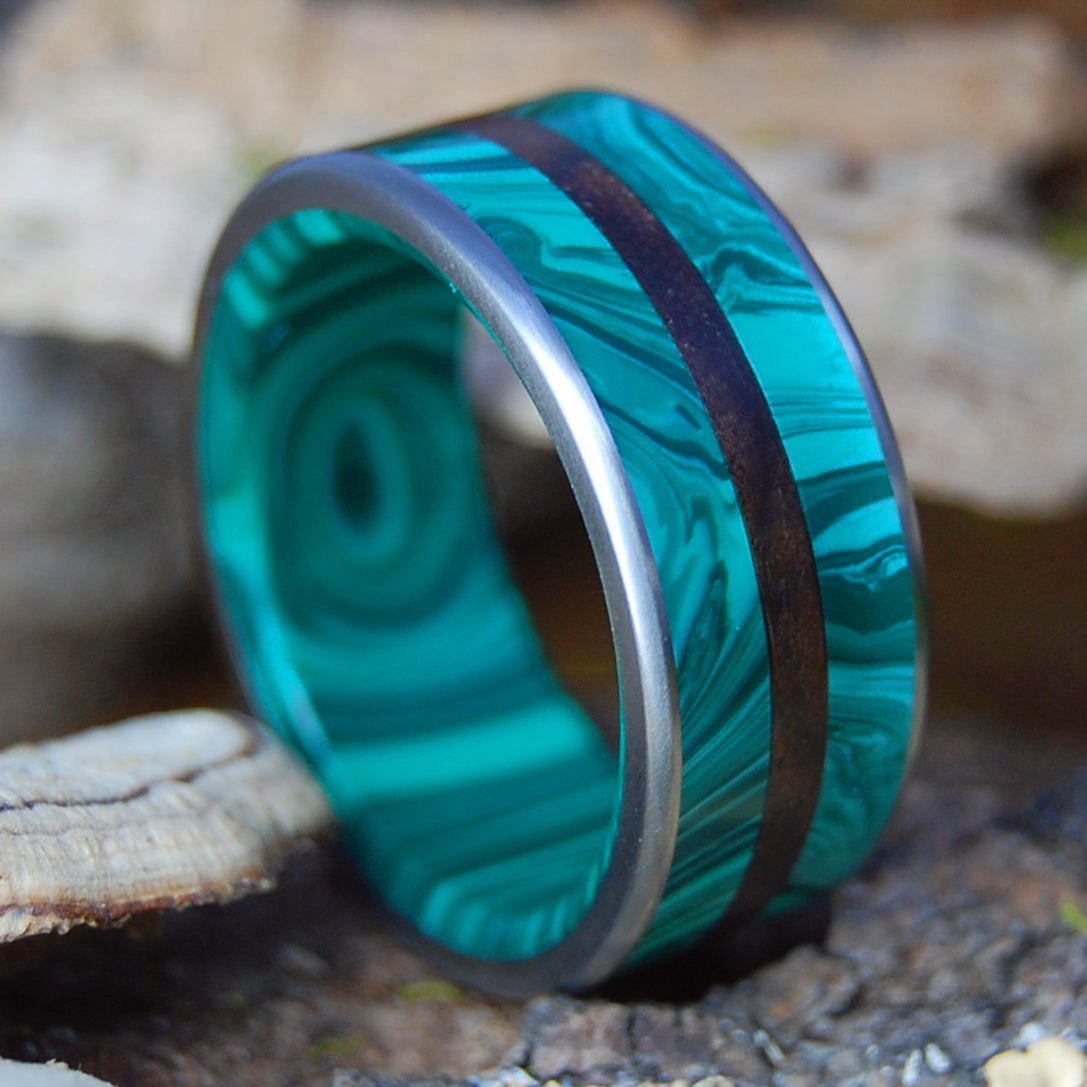 MALACHITE DESERT | Men's Desert Ironwood, Malachite Stone & Titanium Wedding Ring - Minter and Richter Designs