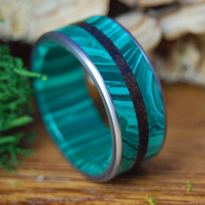 MALACHITE DESERT | Men's Desert Ironwood, Malachite Stone & Titanium Wedding Ring - Minter and Richter Designs