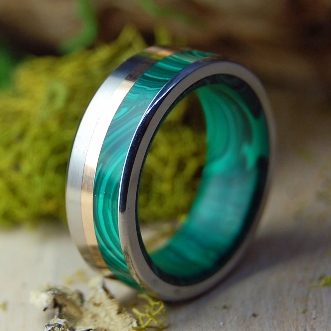 Malachite Love Bug | Men's Bronze, Malachite & Titanium Wedding Ring - Minter and Richter Designs