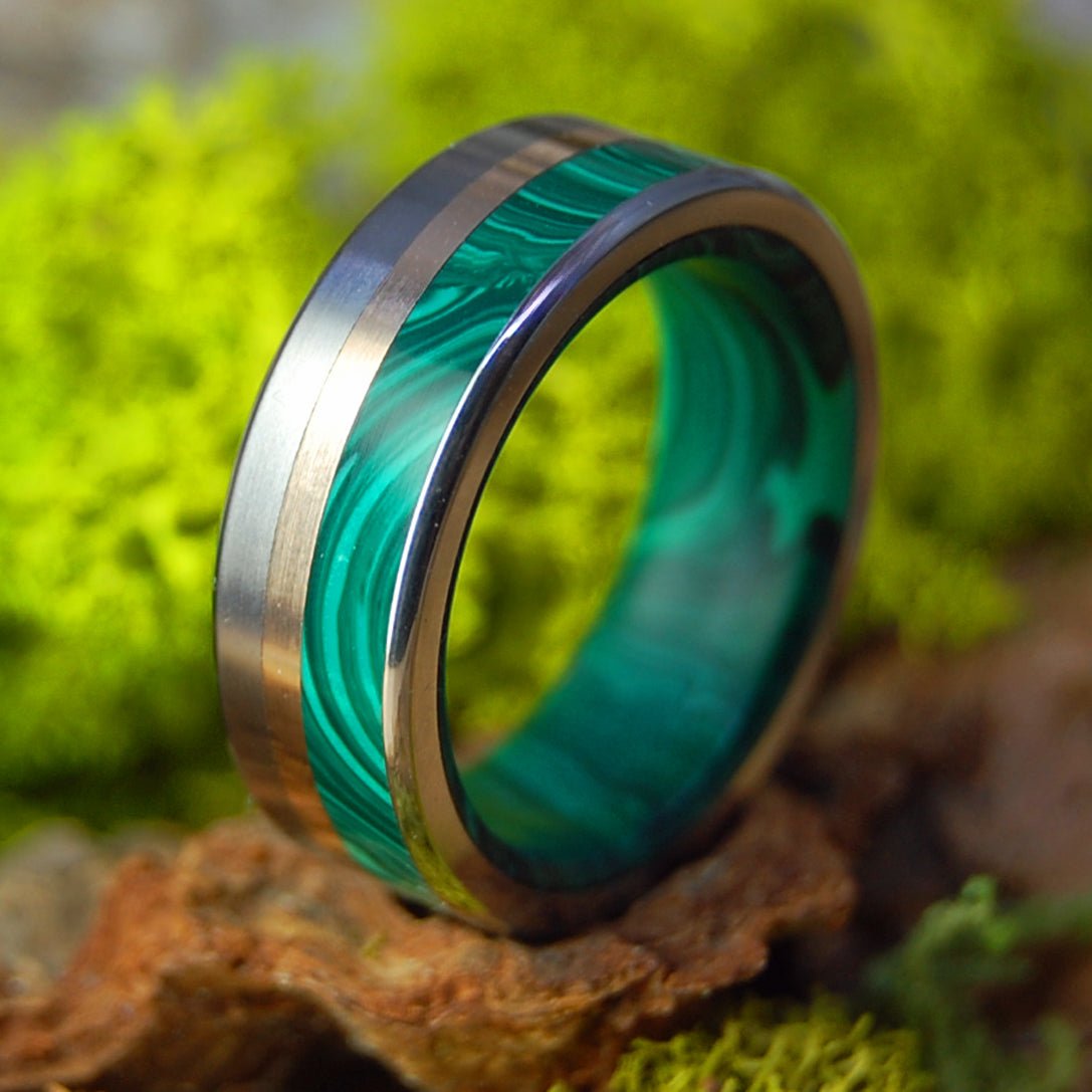 Malachite Love Bug | Men's Bronze, Malachite & Titanium Wedding Ring - Minter and Richter Designs