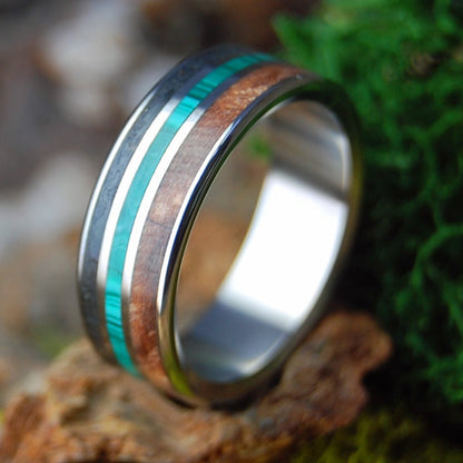 MALACHITE UNITES OR & CA | Malachite Stone, Oregon Lava, CA Redwood & Titanium Wedding Ring - Minter and Richter Designs