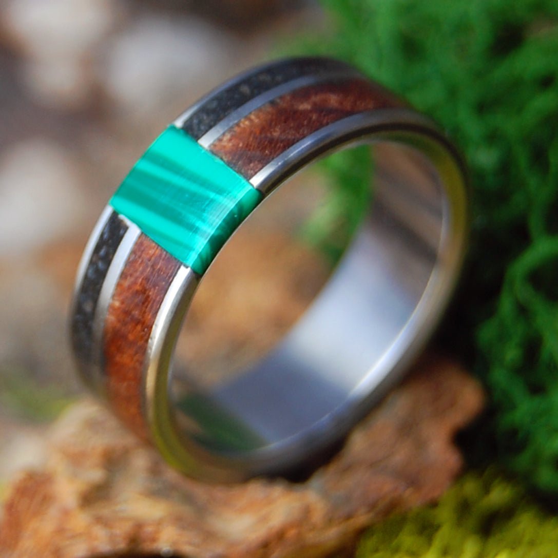 MALACHITE UNITES OR & CA VERTICAL | Malachite Stone, Oregon Lava, CA Redwood & Titanium Wedding Ring - Minter and Richter Designs