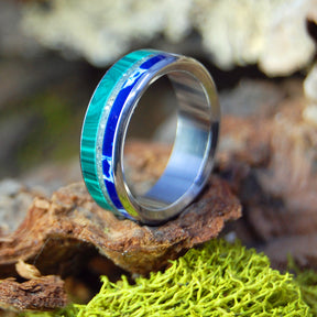 MEXICAN MALACHITE | Malachite, Cobalt Stone and Oaxaca Sand - Titanium Wedding Ring - Minter and Richter Designs