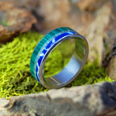 MEXICAN MALACHITE | Malachite, Cobalt Stone and Oaxaca Sand - Titanium Wedding Ring - Minter and Richter Designs