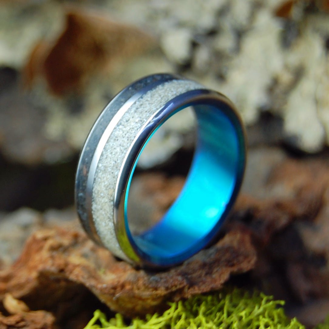 Marassi to Santorini I | Beach Sand Titanium Wedding Ring - Minter and Richter Designs