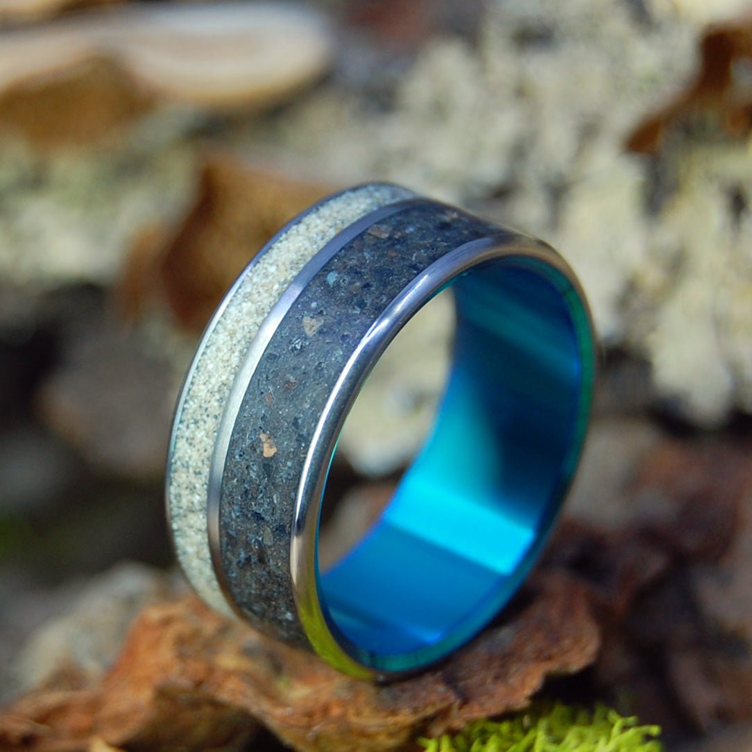 Marassi to Santorini II | Beach Sand Titanium Wedding Ring - Minter and Richter Designs