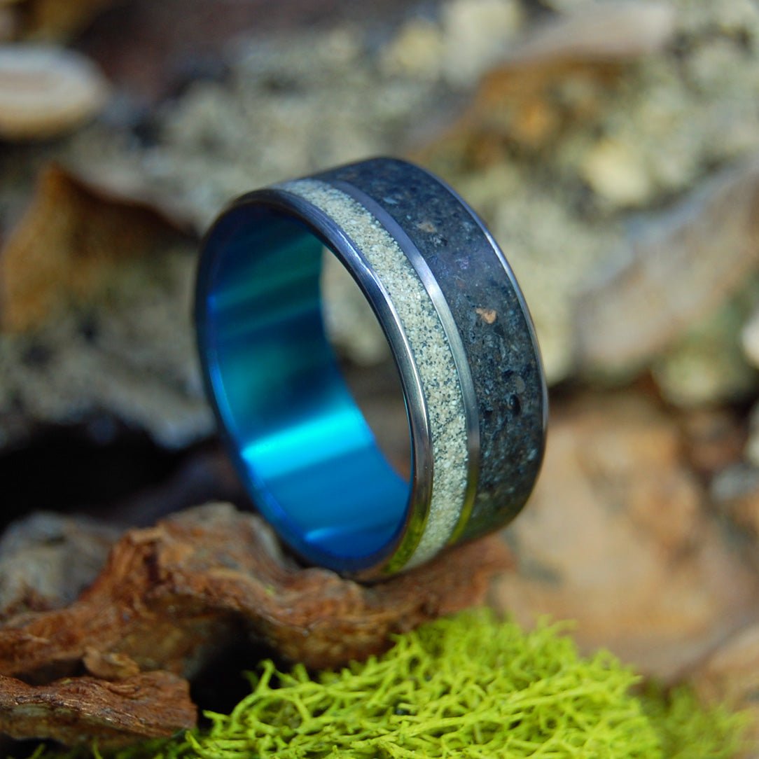 Marassi to Santorini II | Beach Sand Titanium Wedding Ring - Minter and Richter Designs