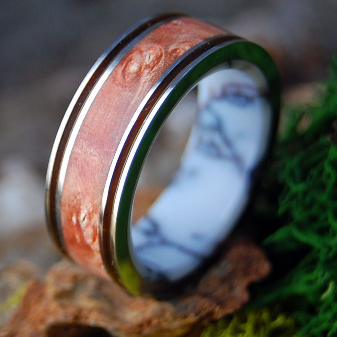 MARRIAGE MATERIAL | Men's Wild Horse Jasper Stone, Box Elder Wood & Titanium Wedding Ring - Minter and Richter Designs