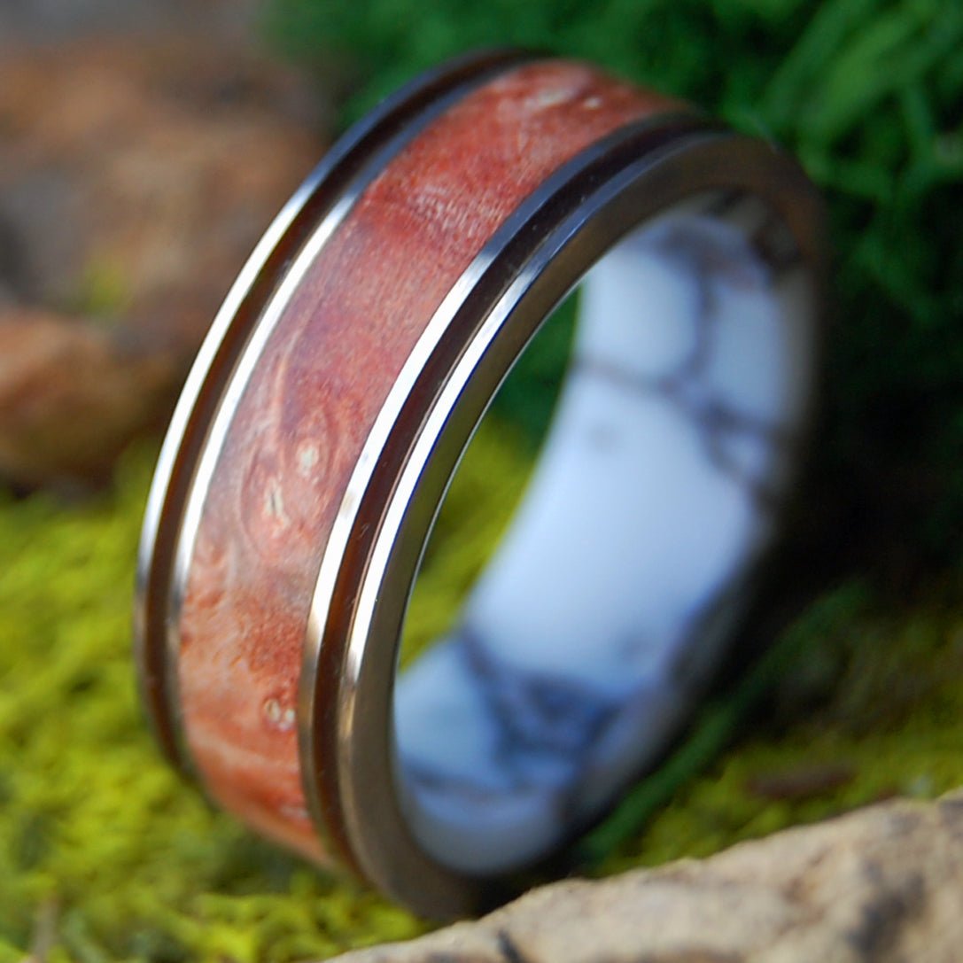 MARRIAGE MATERIAL | Men's Wild Horse Jasper Stone, Box Elder Wood & Titanium Wedding Ring - Minter and Richter Designs