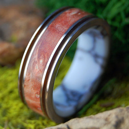 MARRIAGE MATERIAL | Men's Wild Horse Jasper Stone, Box Elder Wood & Titanium Wedding Ring - Minter and Richter Designs