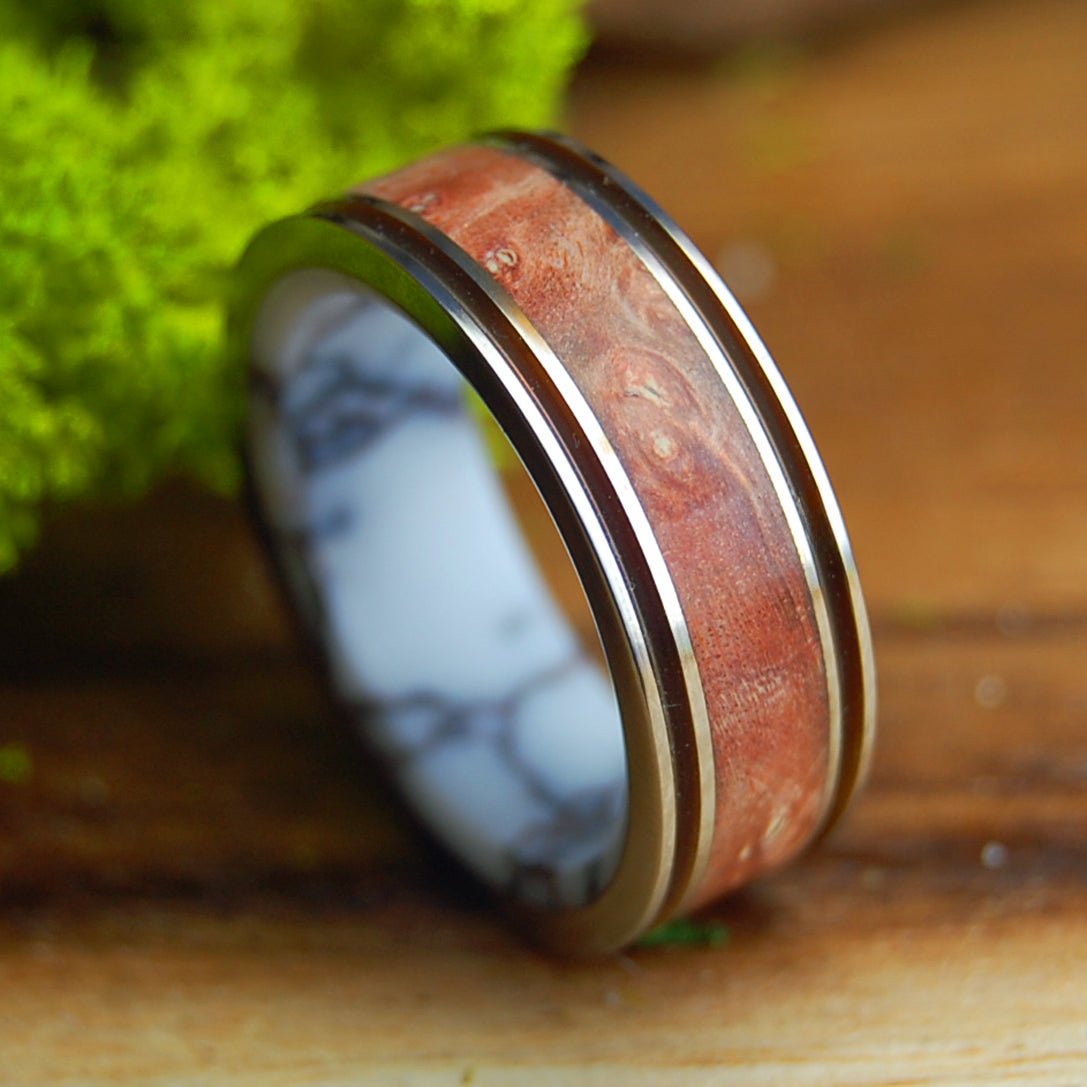 MARRIAGE MATERIAL | Men's Wild Horse Jasper Stone, Box Elder Wood & Titanium Wedding Ring - Minter and Richter Designs