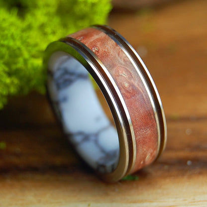 MARRIAGE MATERIAL | Men's Wild Horse Jasper Stone, Box Elder Wood & Titanium Wedding Ring - Minter and Richter Designs